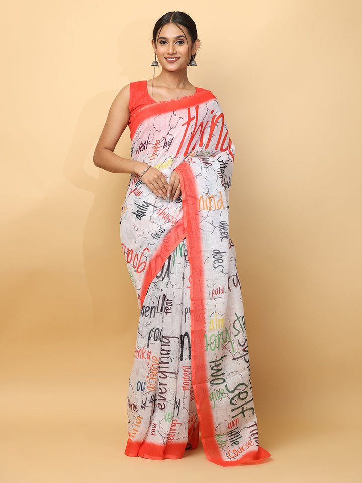 Latest Soft Linen News Paper Digital Print Saree 