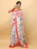 News Paper Trendy Print Soft Linen Party Wear Saree