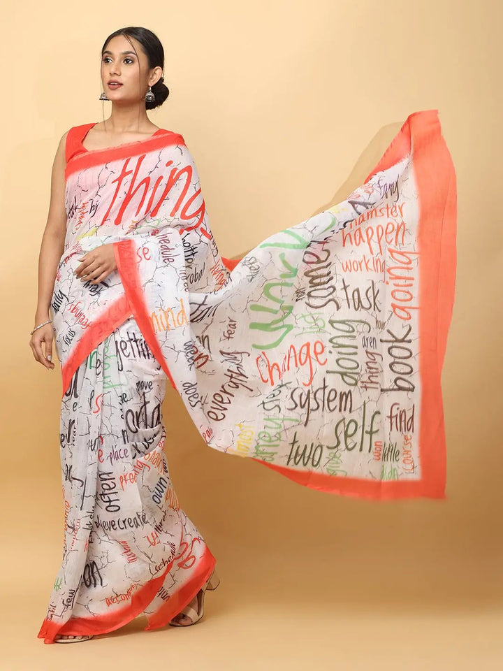 News Paper Trendy Print Soft Linen Party Wear Saree