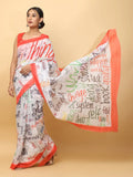 News Paper Trendy Print Soft Linen Party Wear Saree