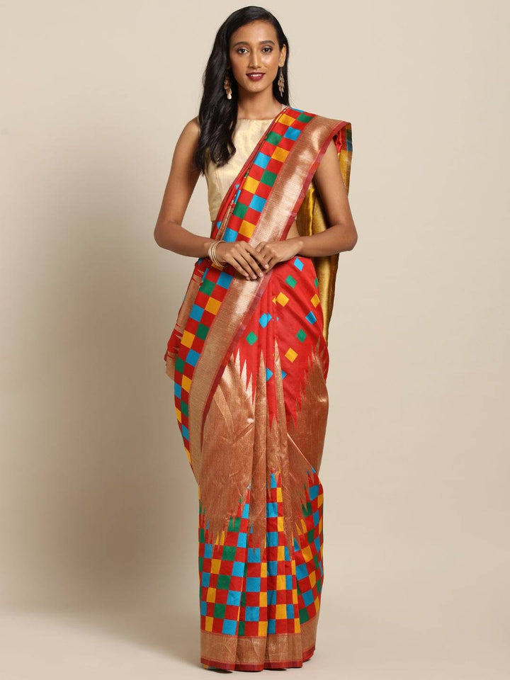 Admiral Red Minakari Ikkat Print Saree