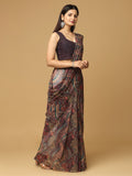 Geometric Printed Coffee Brown Poly Georgette Saree