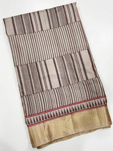 Beige Ghicha Tussar Block Print Saree