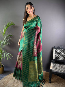 Green Heritage Weave Kalamkari Soft Silk Saree