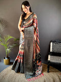 Black Silk Abstract Striped Kalamkari Pallu Saree