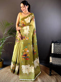 Green Chanderi Pichwai Print Saree