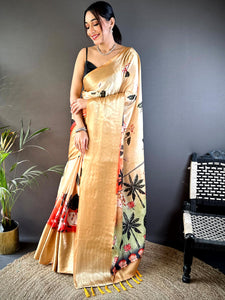 Sunlit Yellow Pichwai Print Soft Silk Saree