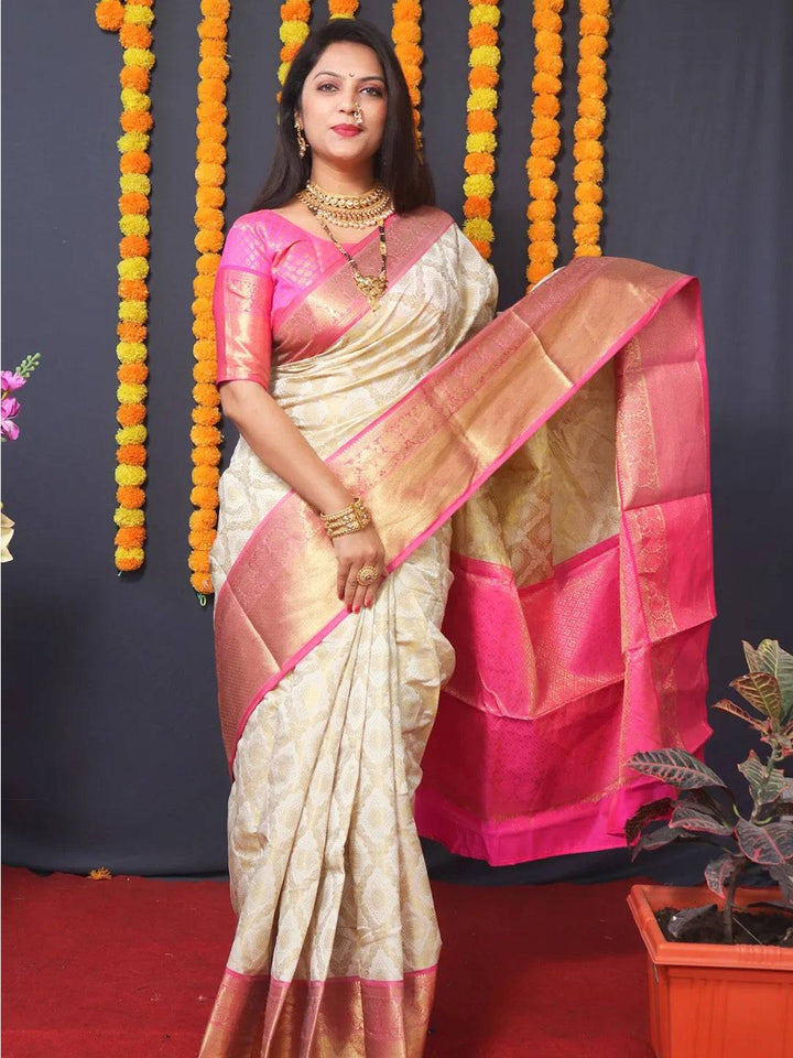 White Banarasi Brocade Saree