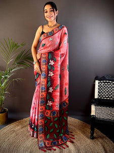 Pink Georgette Pichwai Print Saree