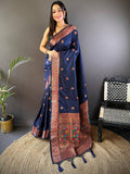 Navy Blue Soft Silk Coppar Zari Weaving Saree