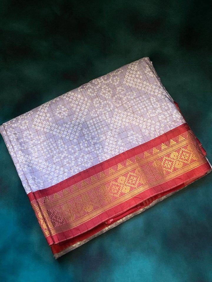 Soft Silk Grey Bandhej Digital Print Saree with Kanjivaaram Border