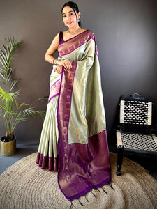 Opulent Pista Banarasi Katan Silk Saree