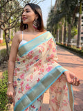 Cream Kota With Digital Floral Printed Saree