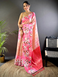 Baby Pink Zari Zigzag Kota Doriya Saree