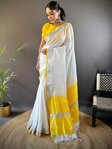 Bhagalpuri Linen Saree With Yellow Colour Small Patti