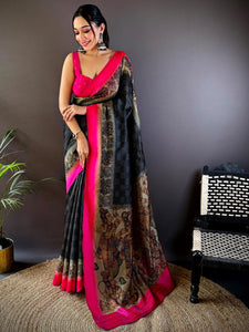 Black Soft Silk Kalamkari Pallu Saree