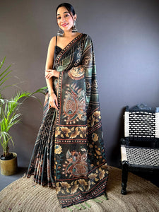 Green Bandhej Digital Print Saree