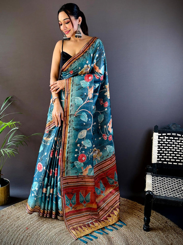 Rama Tissue Chanderi Kalamkari Saree