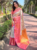 Off White Colour Banarasi One Grm Tissue Silk Festive Wear Saree