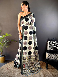 Pista Soft Silk Polka Dot Print Saree