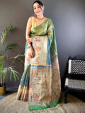 Dark Green Ombre Zari Tissue Digital Print Saree