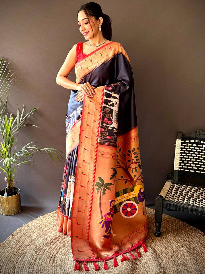 Black Minakari Soft Silk Saree