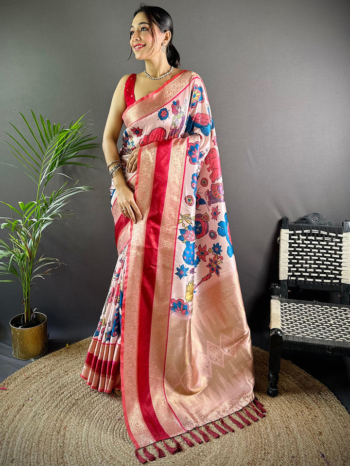 Pink Colour Soft Silk Kalamkari Saree