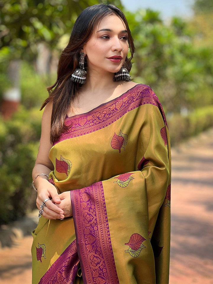 Dijon Kanjivaram saree with gold zari and floral motifs