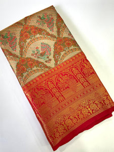 Majestic Deep Red And Gold Peacock Saree