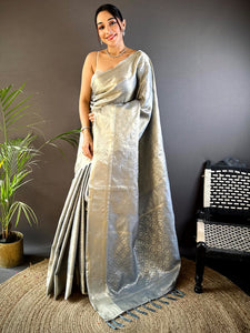 Grey Soft Kanjivaram Silk Saree