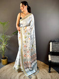 Hippie Blue Forest Phulkari Kalamkari Print Saree