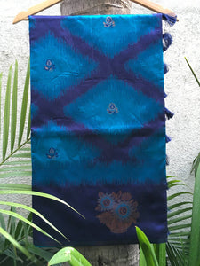 Dark Blue Tussar Silk Ikkat Weaving Saree