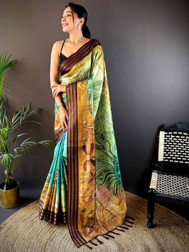 Light Green Soft Silk Abstract Geometric Saree