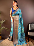 Ombre Sky Blue Soft Silk Patola Print Saree