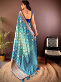 Ombre Sky Blue Soft Silk Patola Print Saree