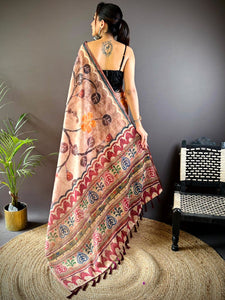 Light Brown Folklore Tissue Chanderi Saree