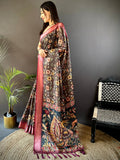 Black Kota Doriya Floral Kalamkari Print Saree