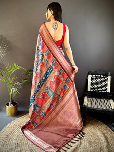 Brown Mughal Kalamkari Print Pashmina Saree