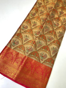 Majestic Deep Red And Gold Peacock Saree