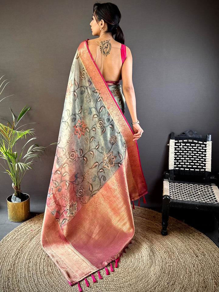 Omber Kalamkari Gold Zari Tissue Saree