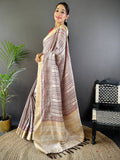 Beige Ghicha Tussar Block Print Saree