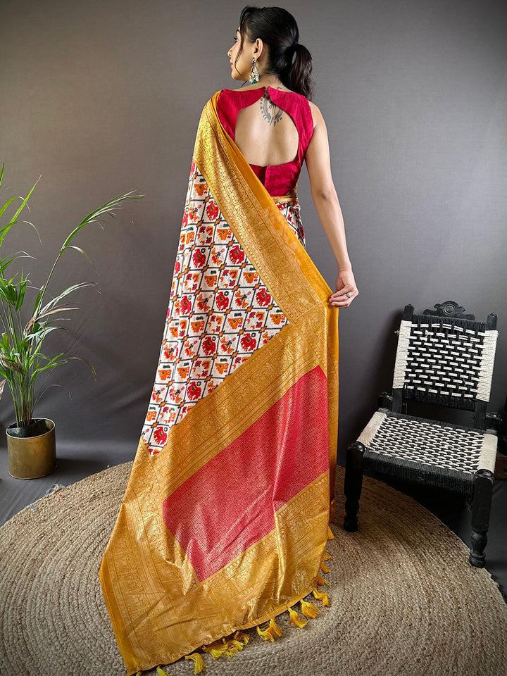 Design Soft Chanderi Silk Patola Design Festive Wear Saree