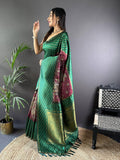 Green Heritage Weave Kalamkari Soft Silk Saree