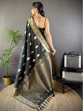 Black Banarasi Soft Satin Masru Mango Silk Saree