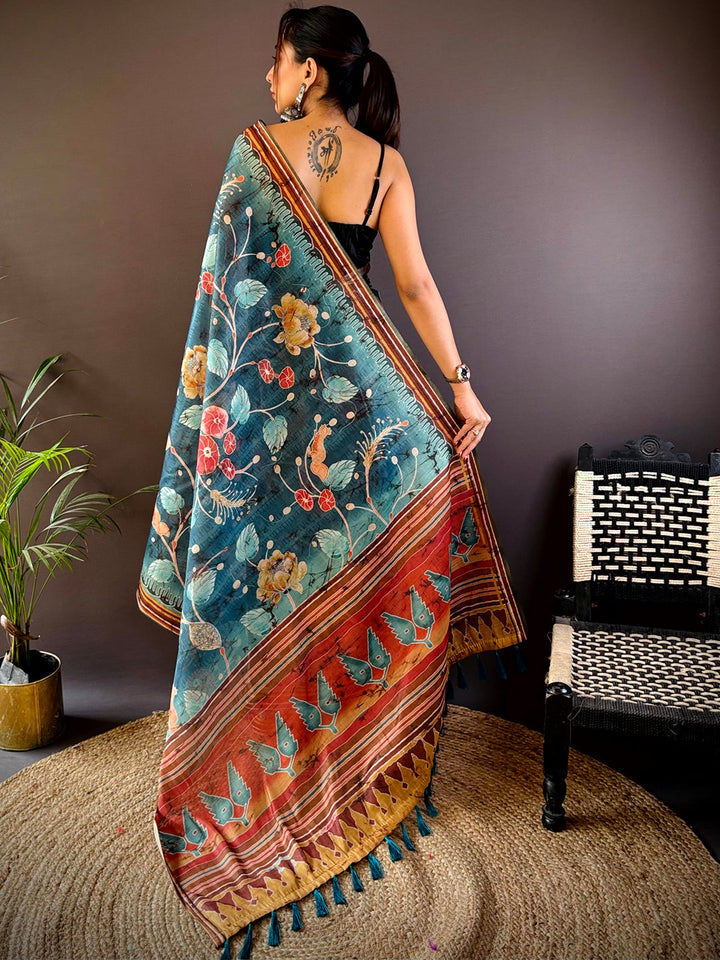 Rama Tissue Chanderi Kalamkari Saree