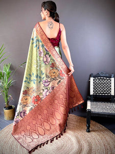 Olive Ombre Floral Digital Print Saree