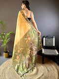 Lemon Yellow Tissue Bandhej Kalamkari Saree