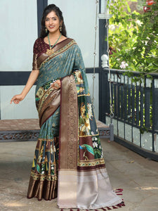 Teal Colour Viscose Dola Silk Saree With Zari Weaving Pallu