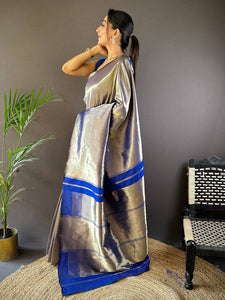 Silver Elegance Kanjivaram Saree