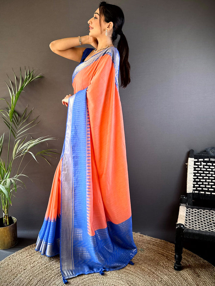 Peach Zari Pallu Cotton Viscose Saree